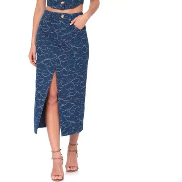 AVEC LES FILLES Slit Front Denim Midi Skirt Sz:S New no box - Picture 1 of 14